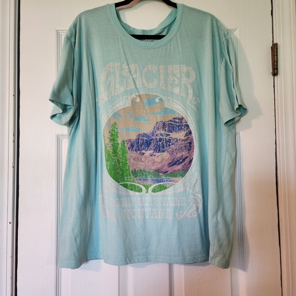 Time & Tru Blue Oversized "Glacier" Graphic Tee - Picture 1 of 3